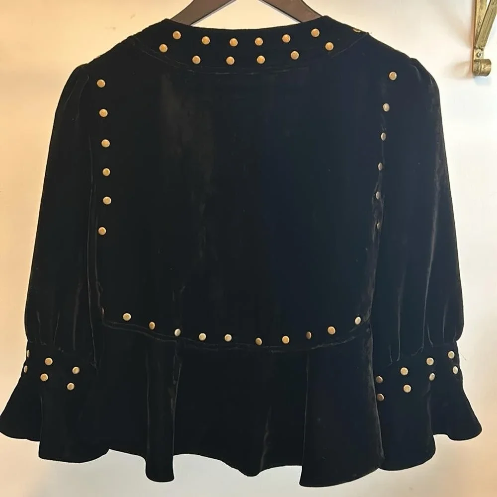 Boston Proper black velvet bolero jacket‎ brass studs